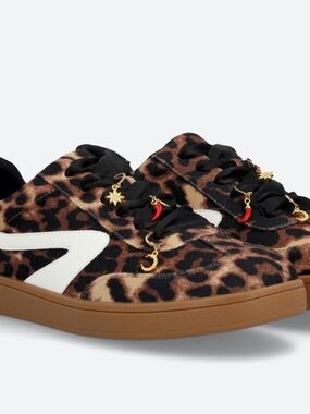 Dolce Vita Leopard-Print Sneakers with Black Ribbon Laces and Gold Charms
